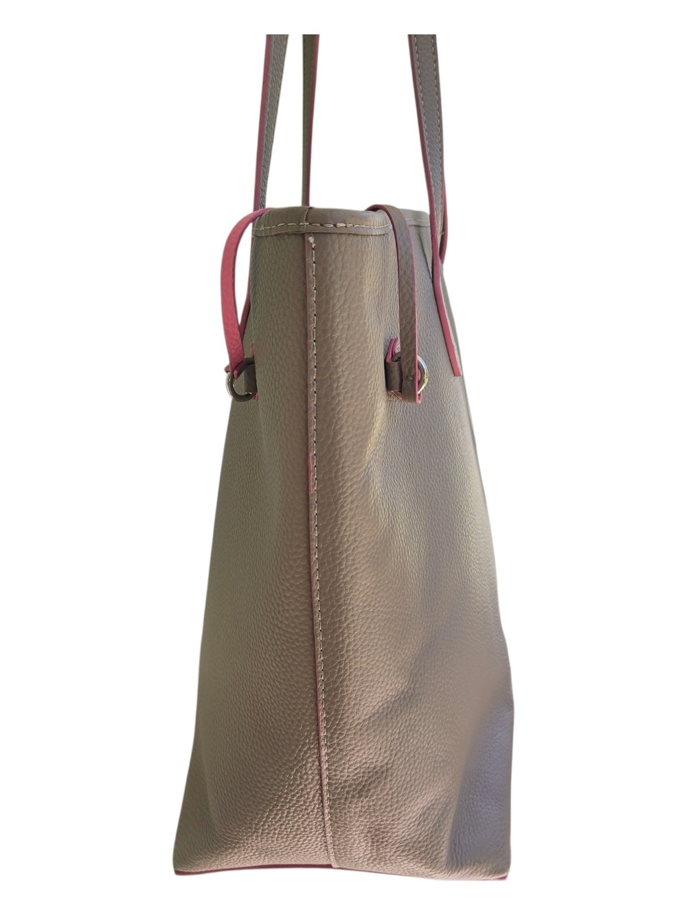 Lodis Taupe Pebbled Leather Work Tote With Pink Trim - Picture 6 of 12